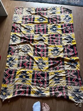 Tribal Geometric Pattern Throw Blanket/tapestry in Yellow, Black & Red
